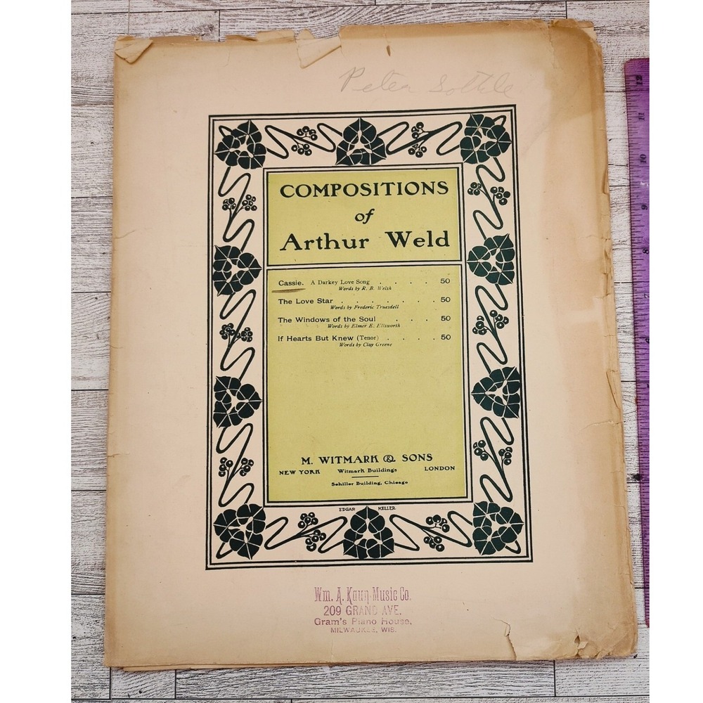 1904 Cassie Sheet Music‎ Arthur Weld Compositions Art Nouveau Cover Antique
